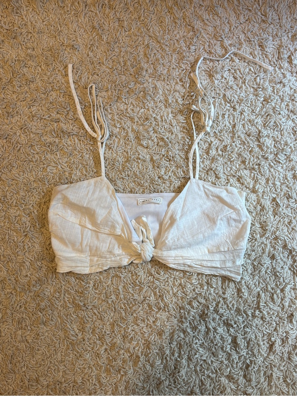 Emory Park White Tie-Front Linen Crop Top